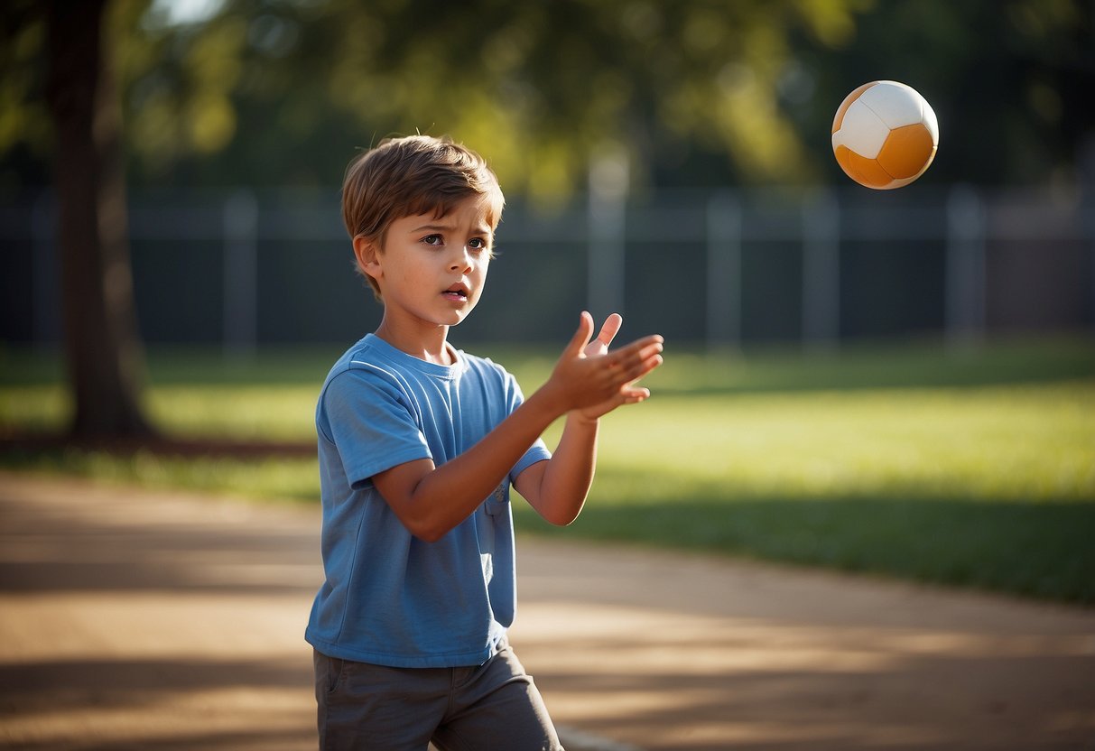 A child struggles to catch a ball, with the object slipping through their fingers. Other children effortlessly grasp and throw the ball, highlighting the contrast in motor skills