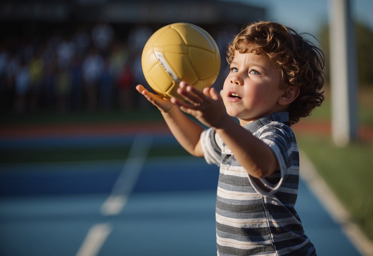 A child struggling to catch a ball, dropping objects, and fumbling with buttons on a shirt