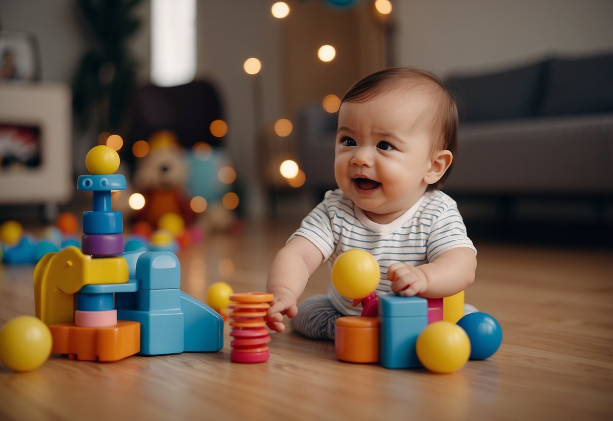 Babies playing with toys, smiling at others, making eye contact, and responding to gestures and sounds. Sitting close to others, reaching out for objects, and showing interest in different faces and voices