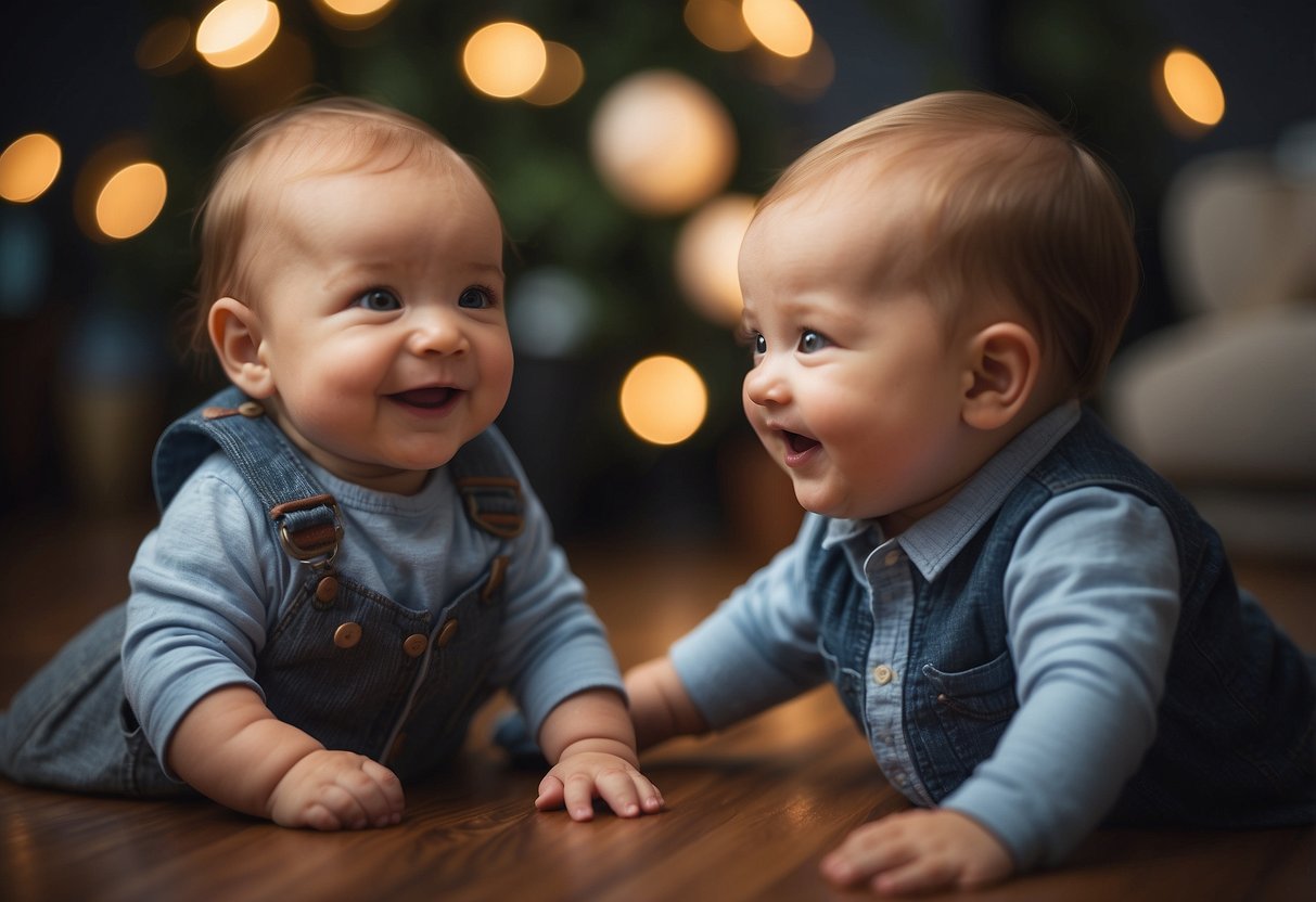 Babies interacting, smiling, and making eye contact with each other