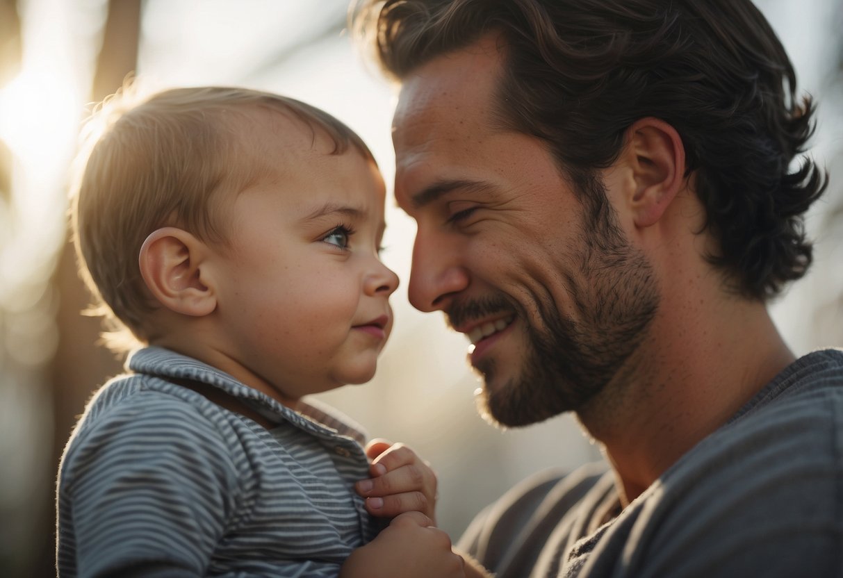 An adult and an infant gaze into each other's eyes, creating a strong emotional connection