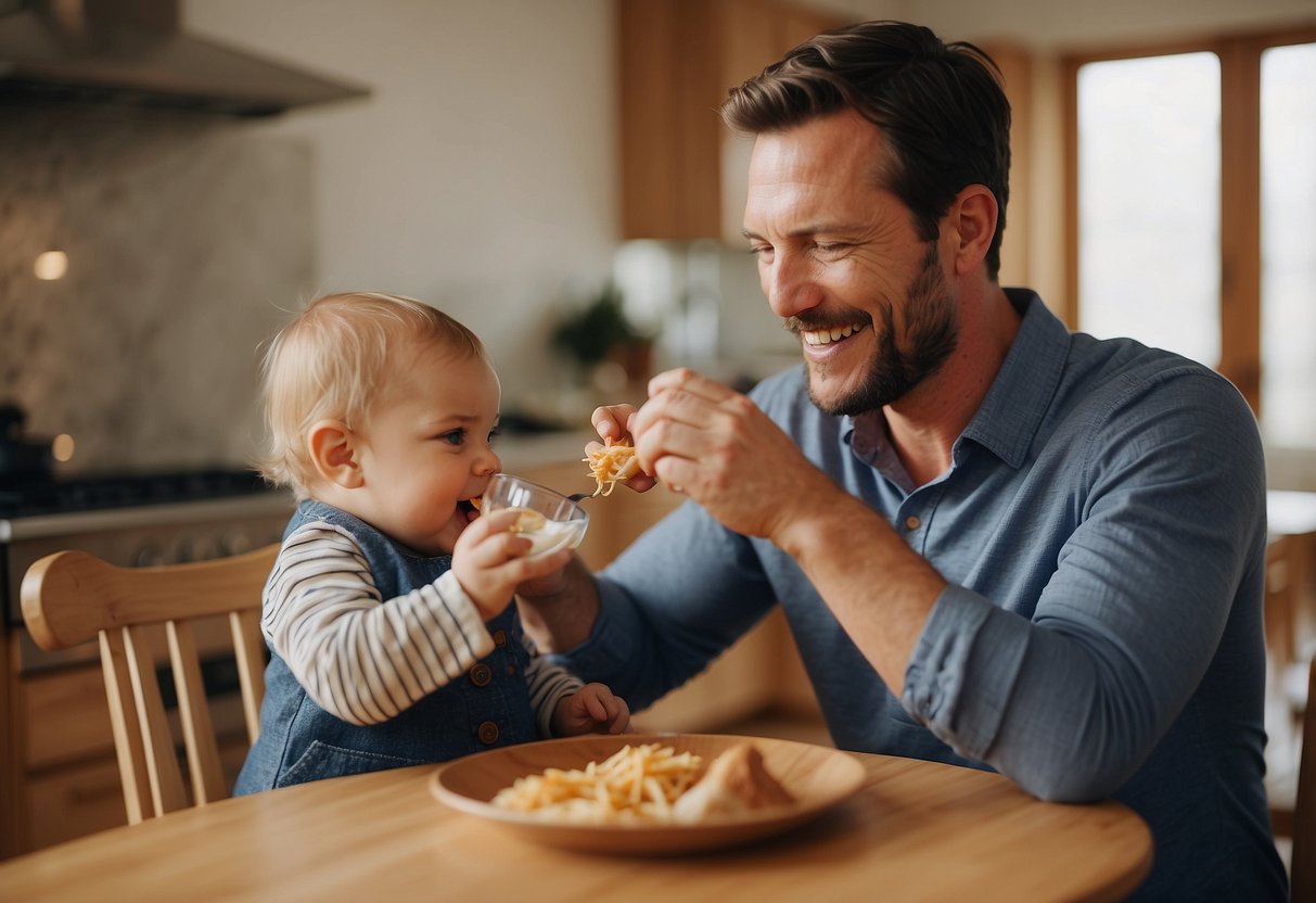 A parent and infant engage in feeding activities, such as making eye contact and talking, to strengthen their bond. The parent responds to the infant's cues, creating a nurturing and supportive environment