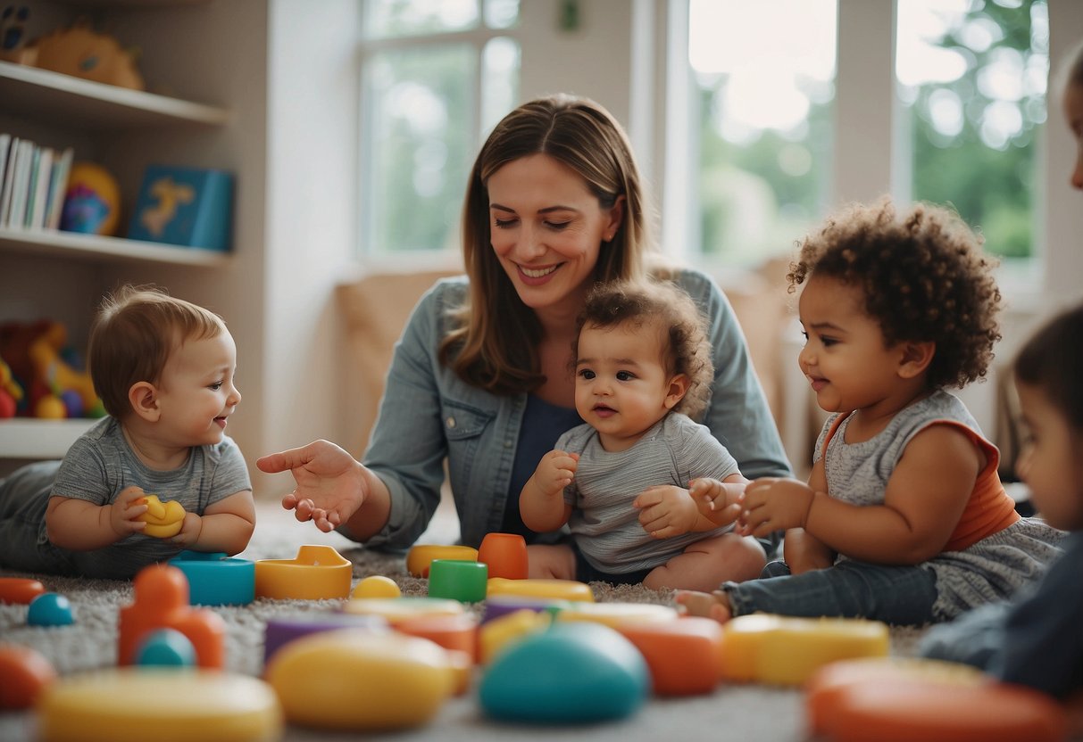 Infants engaging in playgroup activities with parents, such as singing, reading, and sensory play, to strengthen their bond