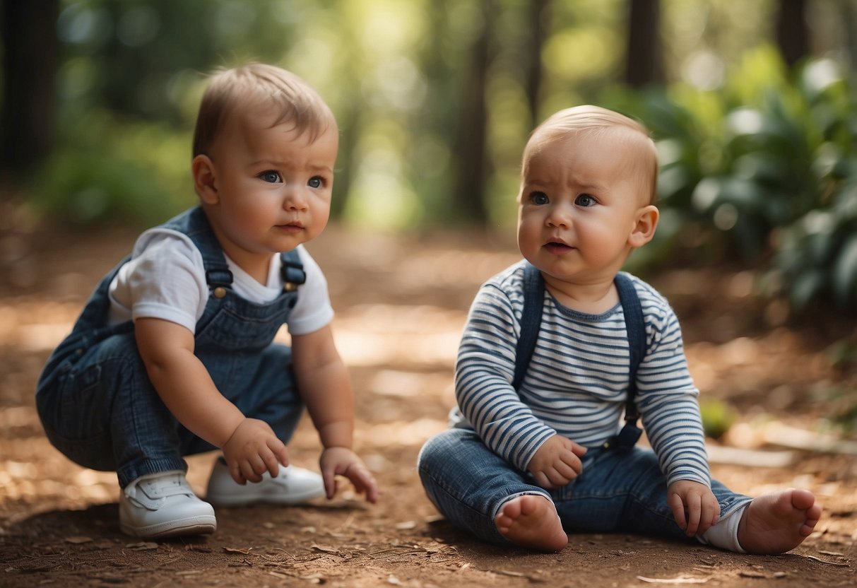 Infants sitting or crawling, not making eye contact, not responding to their name, not pointing or waving, and not imitating sounds or actions