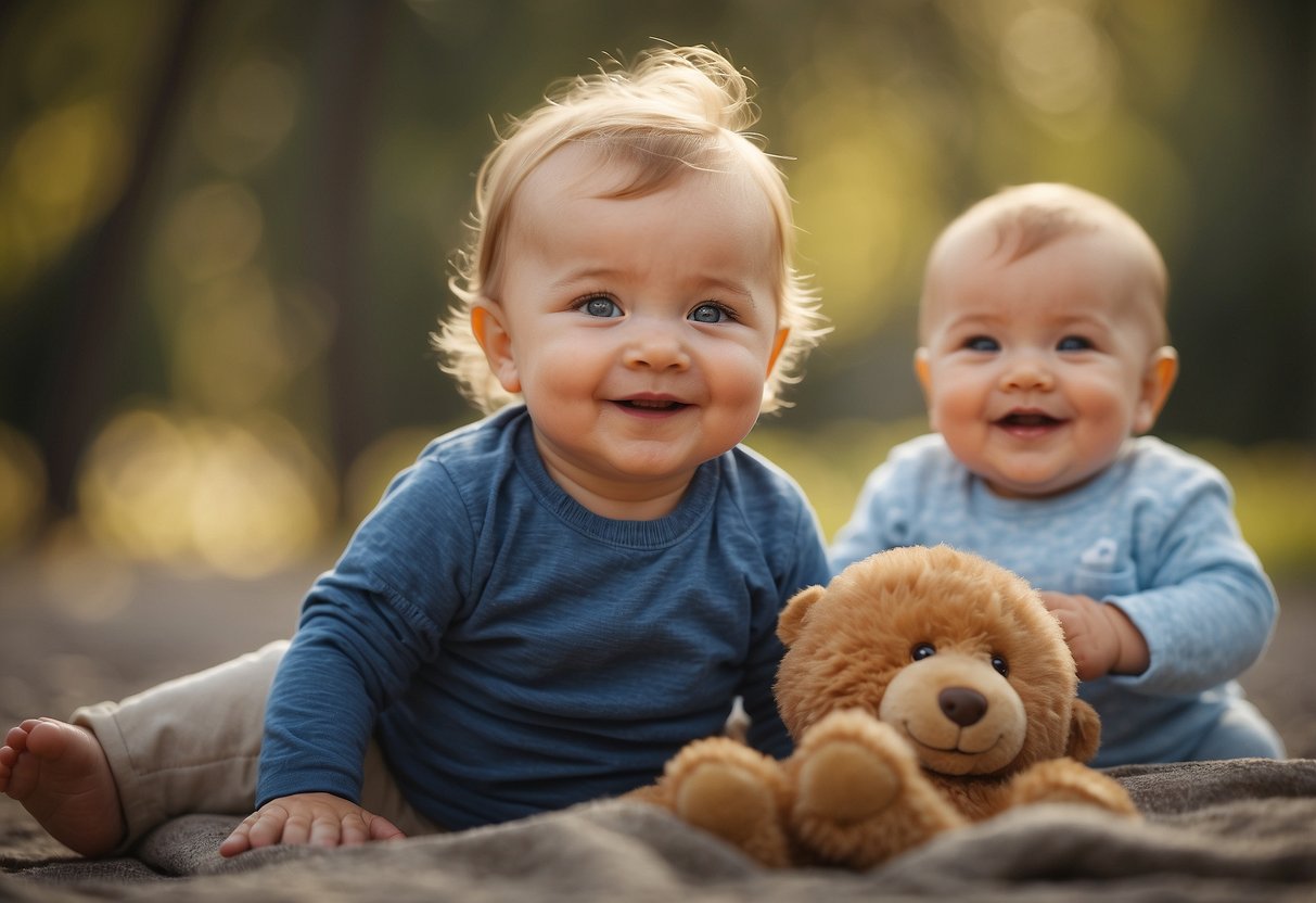 Babies sitting in a circle, maintaining eye contact with each other. Smiling and cooing, showing positive social behaviors