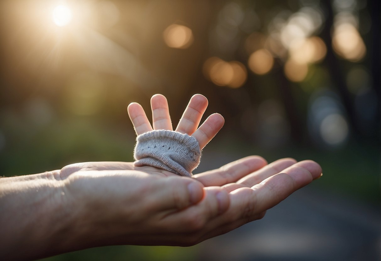 A baby's hand reaches out towards objects of various textures, shapes, and sizes, as they explore their senses through touch, sight, and sound