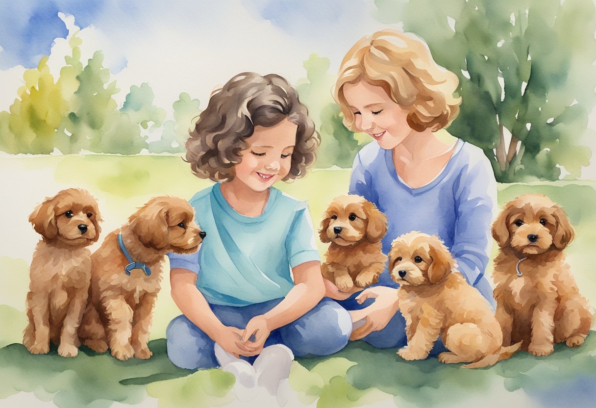 A family selects a Mini Cavapoo from a litter of adorable puppies at the breeder's home