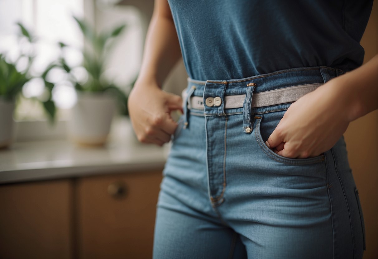 A pair of pants being pulled up and down by themselves, with a potty nearby and a happy, confident expression on the pants