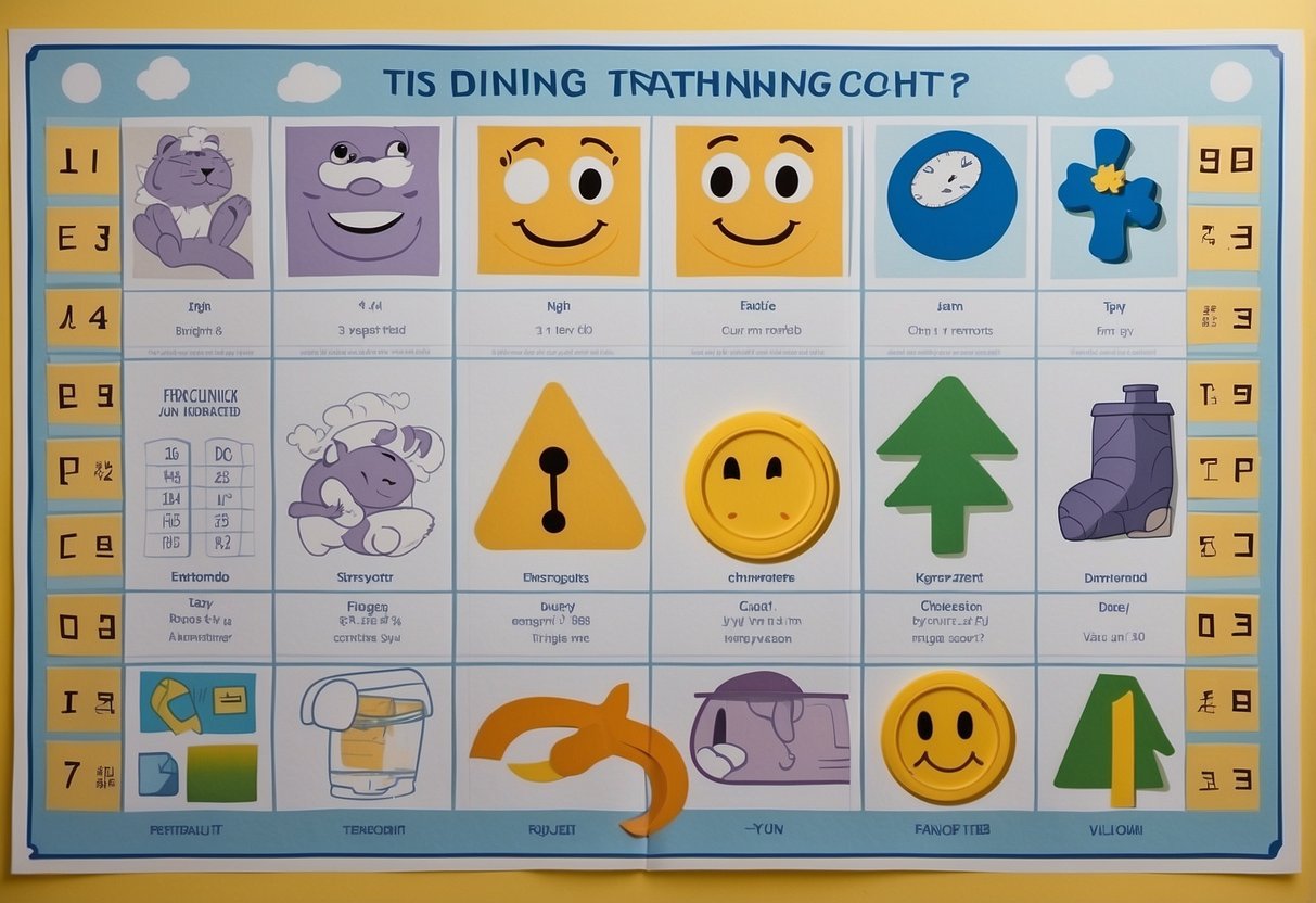 A child's potty training chart with ten crossed-out no symbols over various inconsistent actions, such as using diapers, skipping bathroom reminders, or changing routines