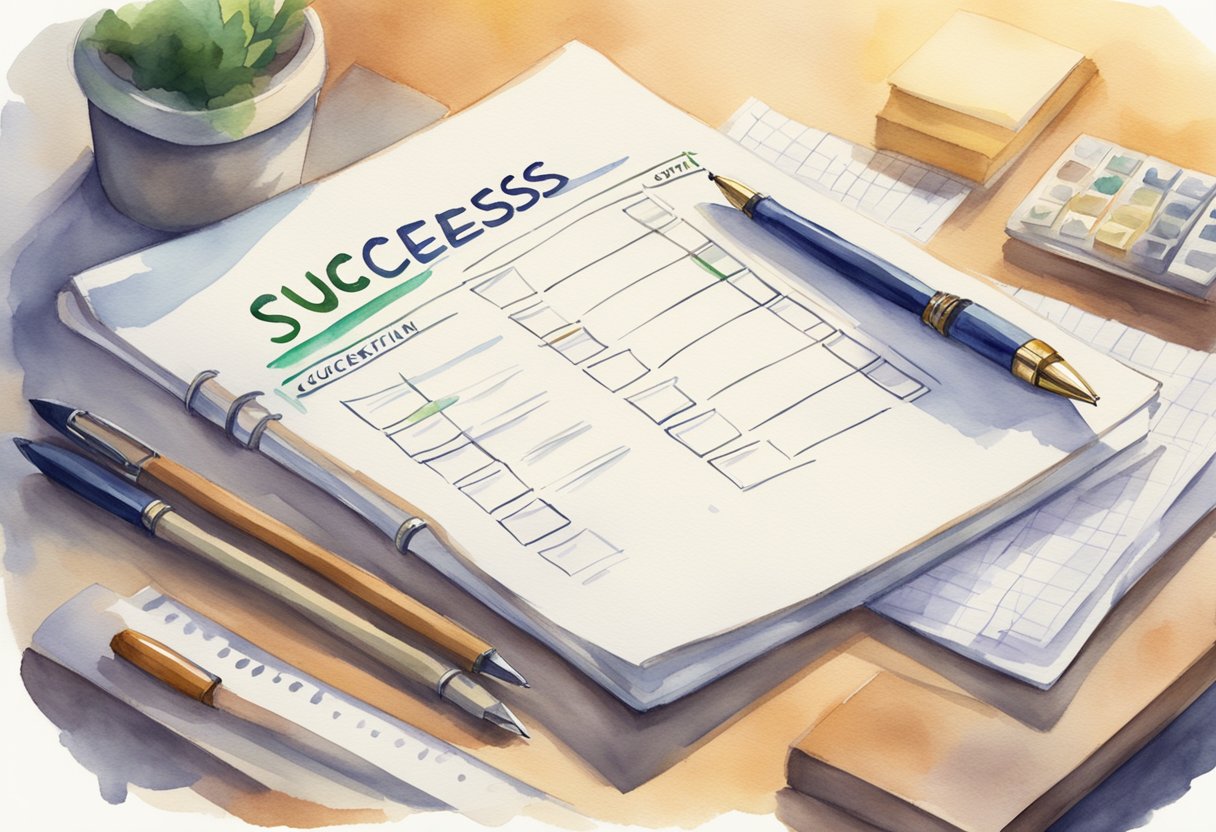 A checklist with "Success Criteria" at the top, surrounded by checkboxes and a pen, on a clean desk