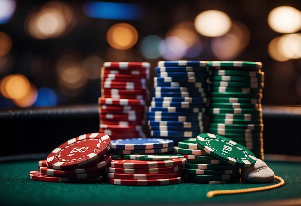 A poker table with WSOP branding, a leaderboard displaying player points, and a stack of chips representing accumulated points