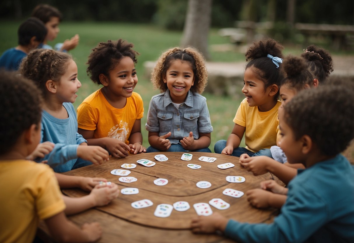 Children sit in a circle, each holding a different emotion card. They take turns sharing a time when they felt that emotion, promoting empathy and understanding