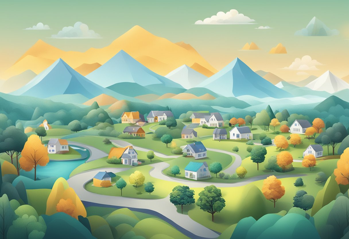 A diverse group of financial assets, such as stocks, bonds, and real estate, are arranged on a virtual landscape, symbolizing the variety of investment strategies available in the post-COVID era