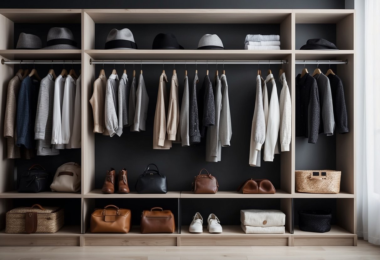 Eine übersichtliche Garderobe mit 10 wichtigen Kleidungsstücken, übersichtlich und minimalistisch angeordnet