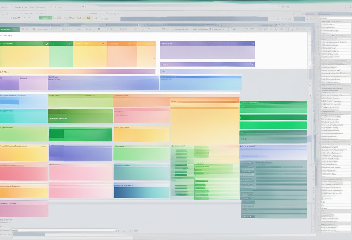 A collection of Excel VBA code modules and user forms arranged neatly on a computer screen, with colorful syntax highlighting and organized tabs