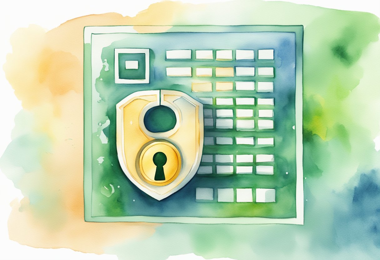 A computer screen displaying VBA code for protecting and unprotecting an Excel sheet. A lock icon symbolizing protection and an unlocked icon symbolizing unprotection