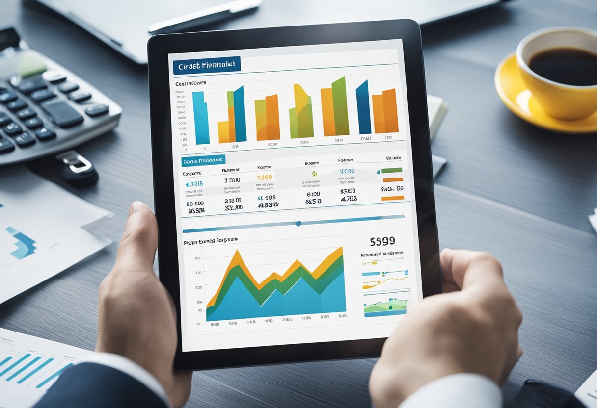 AI credit tools analyze financial data, improve credit scores, and provide personalized advice. Graphs and charts show progress and potential savings