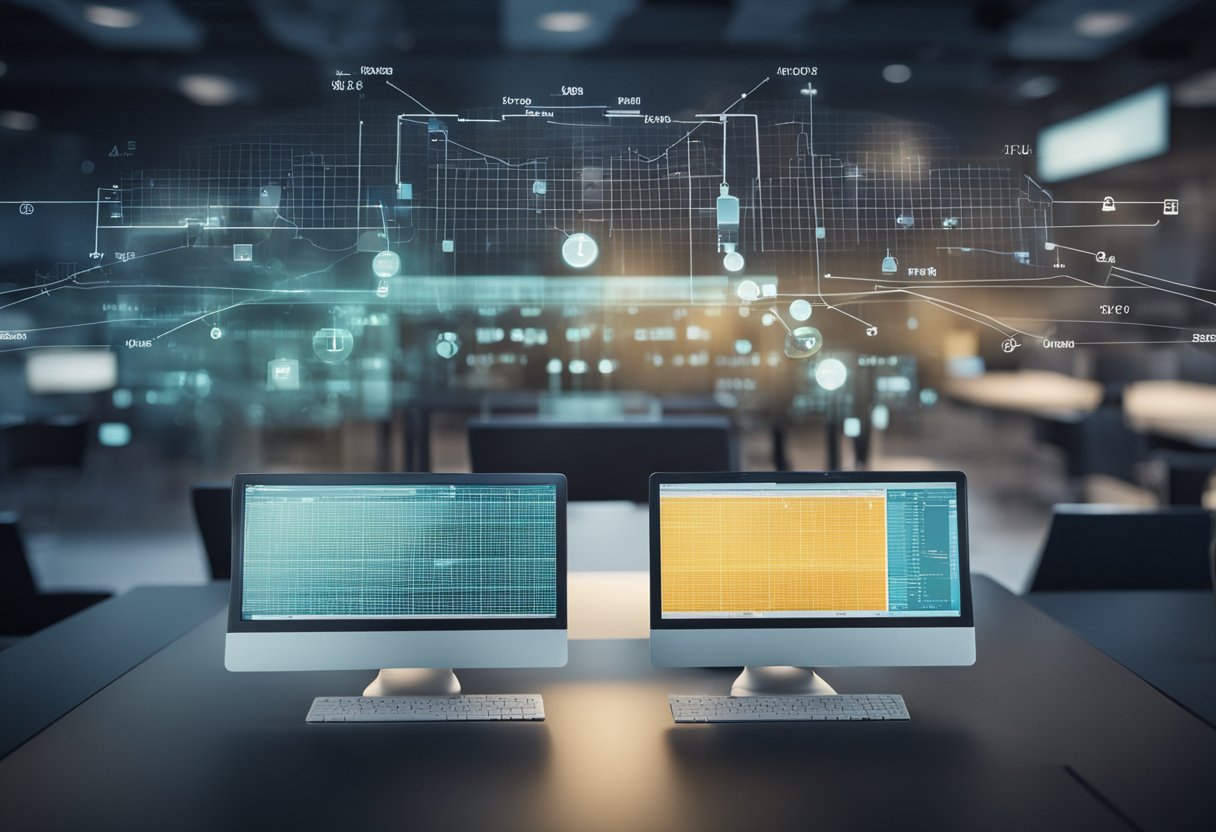 AI analyzes credit dispute data, identifying patterns and discrepancies. Visualize a computer screen with data points and algorithms at work