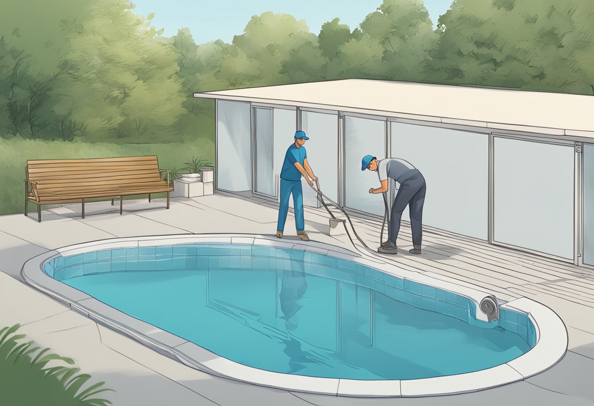 A person installing a safety cover on a pool, while another person maintains the cover for optimal safety