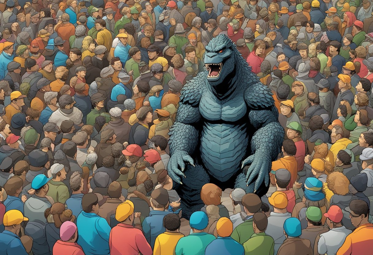 Godzilla and Kong figurines displayed with audience reactions