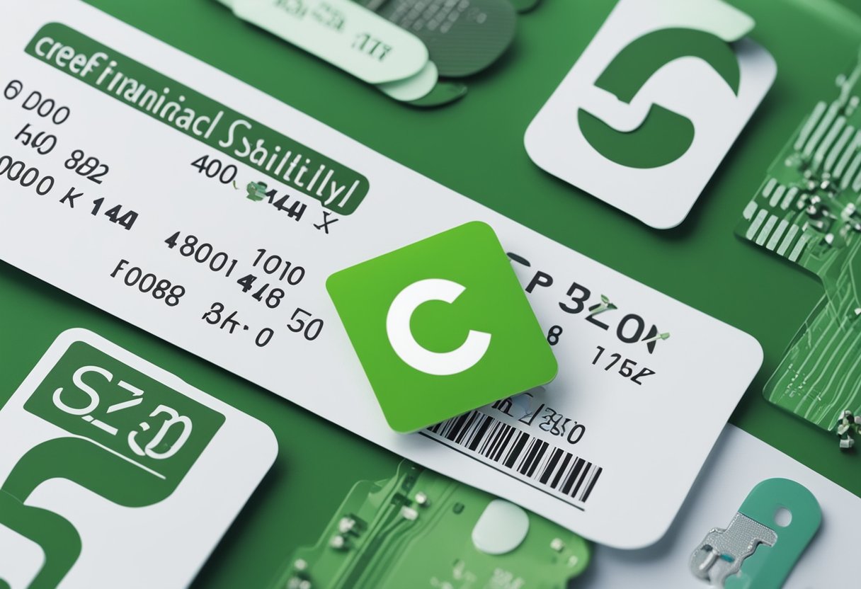 A hand holding a credit card with a green check mark next to it, surrounded by symbols of financial stability and security