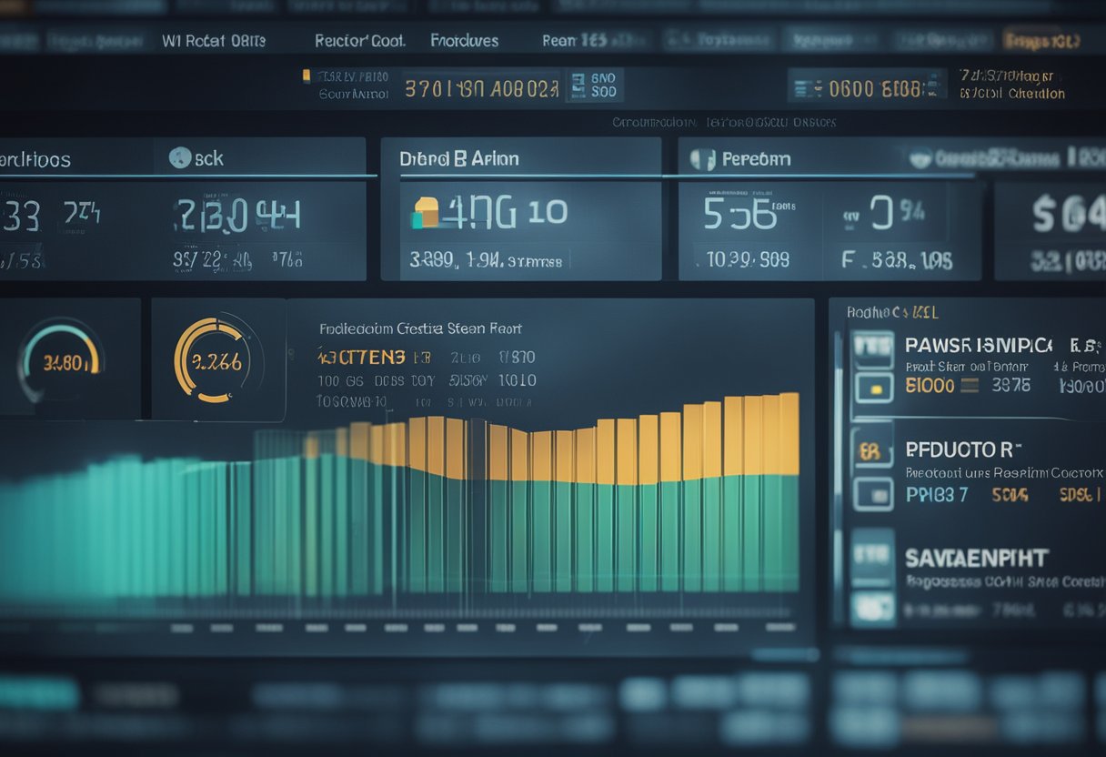 A computer screen displays a credit repair software interface with progress bars and options for disputing and monitoring credit reports