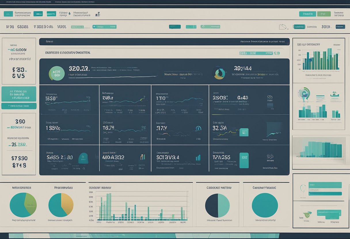 A computer screen displaying a user-friendly interface with various tools for credit repair. Graphs and charts show progress and improvement