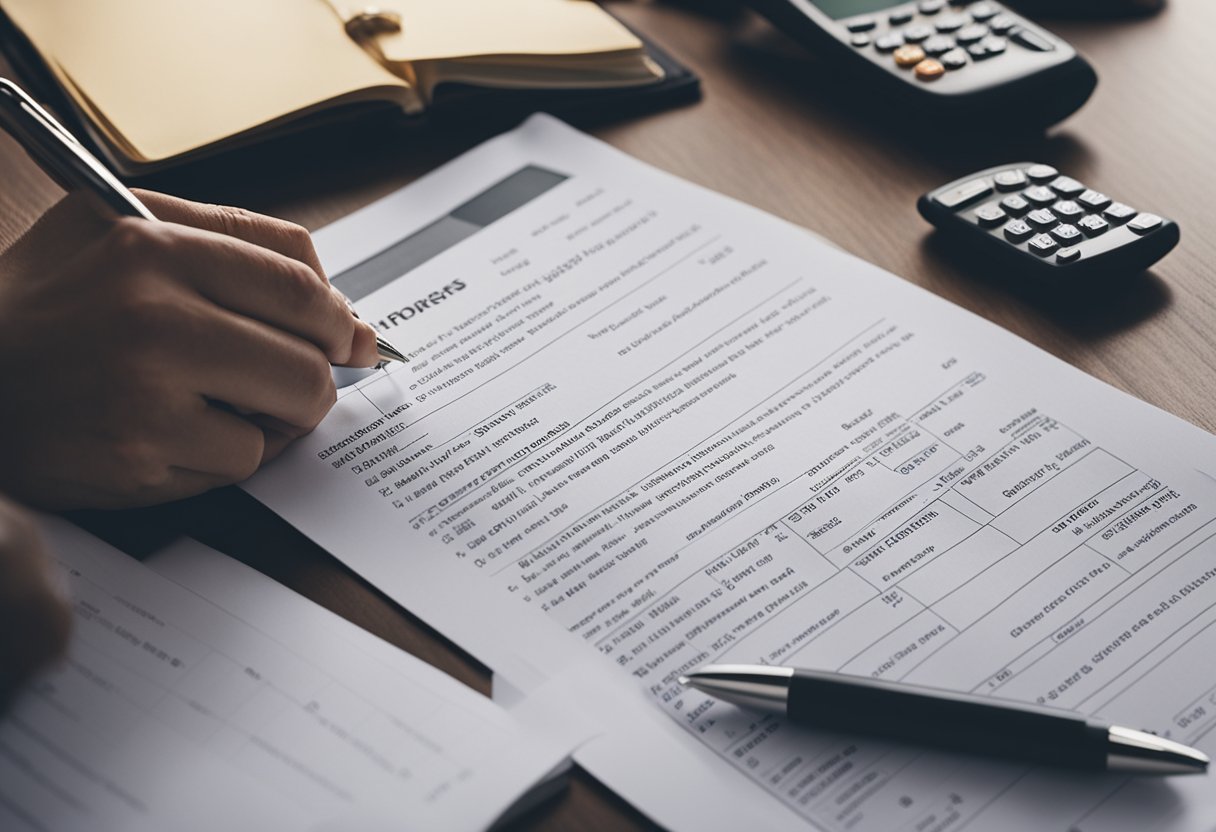 A person reviewing financial documents and credit reports, making notes and creating a plan to tackle debt and improve creditworthiness