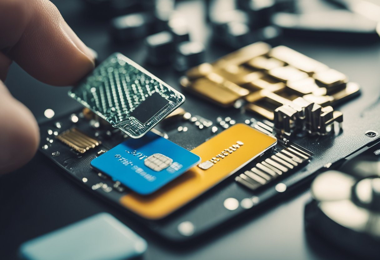 A broken credit card being mended by a repair tool