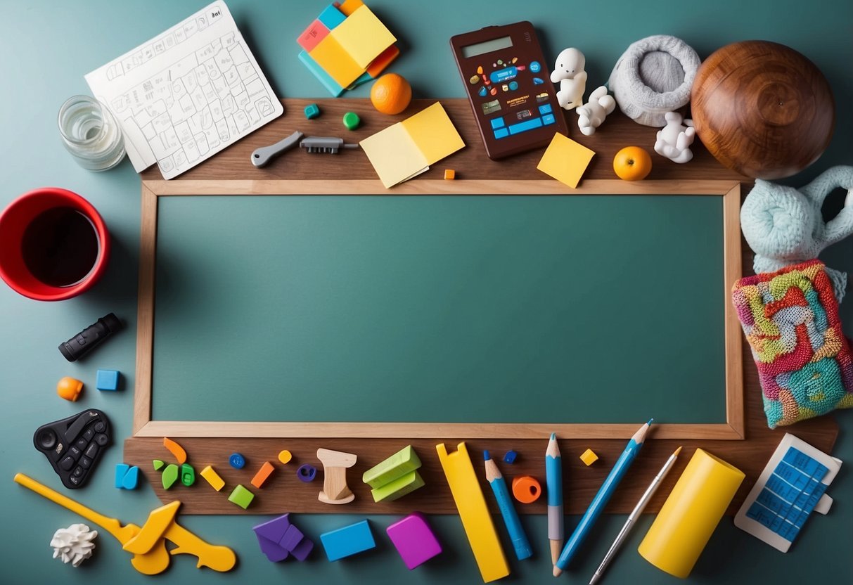 A table with various learning materials and tools arranged in different ways to test for a child's preferred learning style