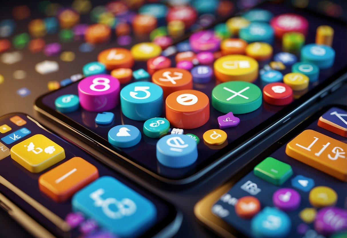 A colorful array of math and science app icons displayed on a digital device, with engaging graphics and interactive features