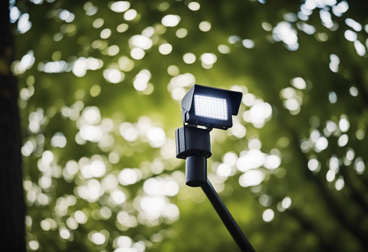 An outdoor sensor-activated floodlight installation