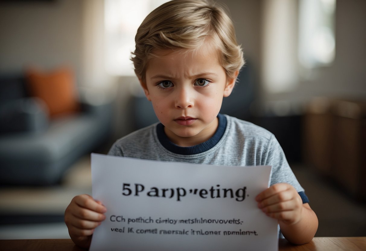 A child looks puzzled while holding a paper with "5 Signs Your Co-Parenting Relationship Needs Improvement" written on it