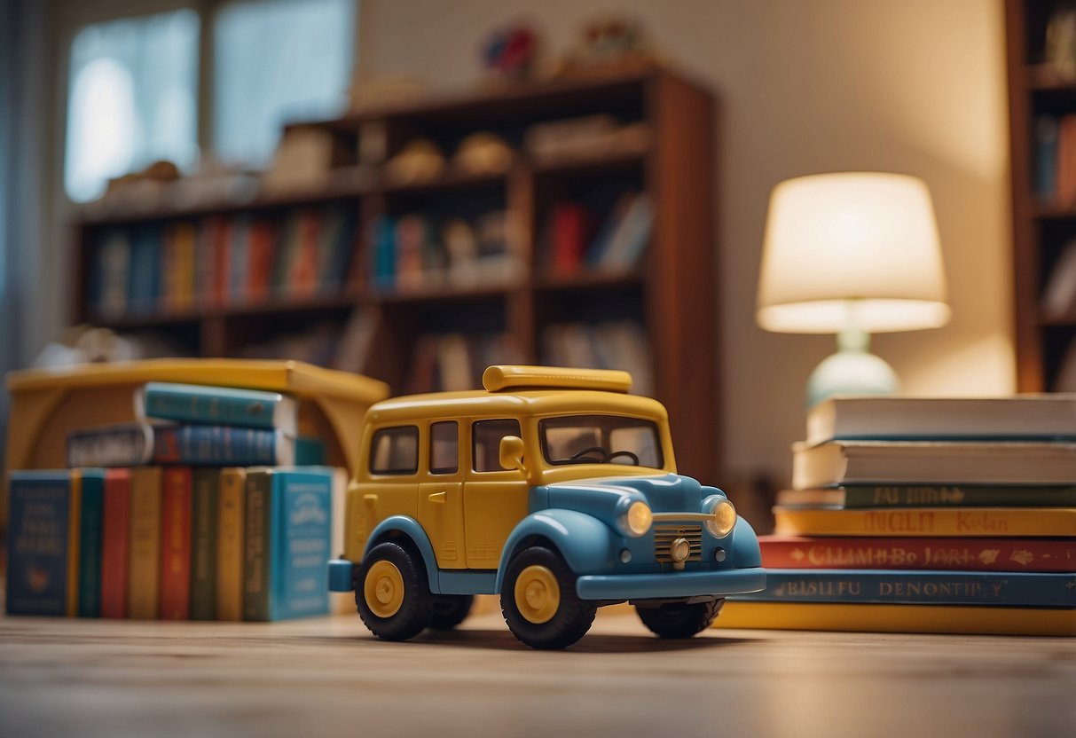 A child's toys and books are evenly divided between two rooms, symbolizing shared responsibilities in co-parenting