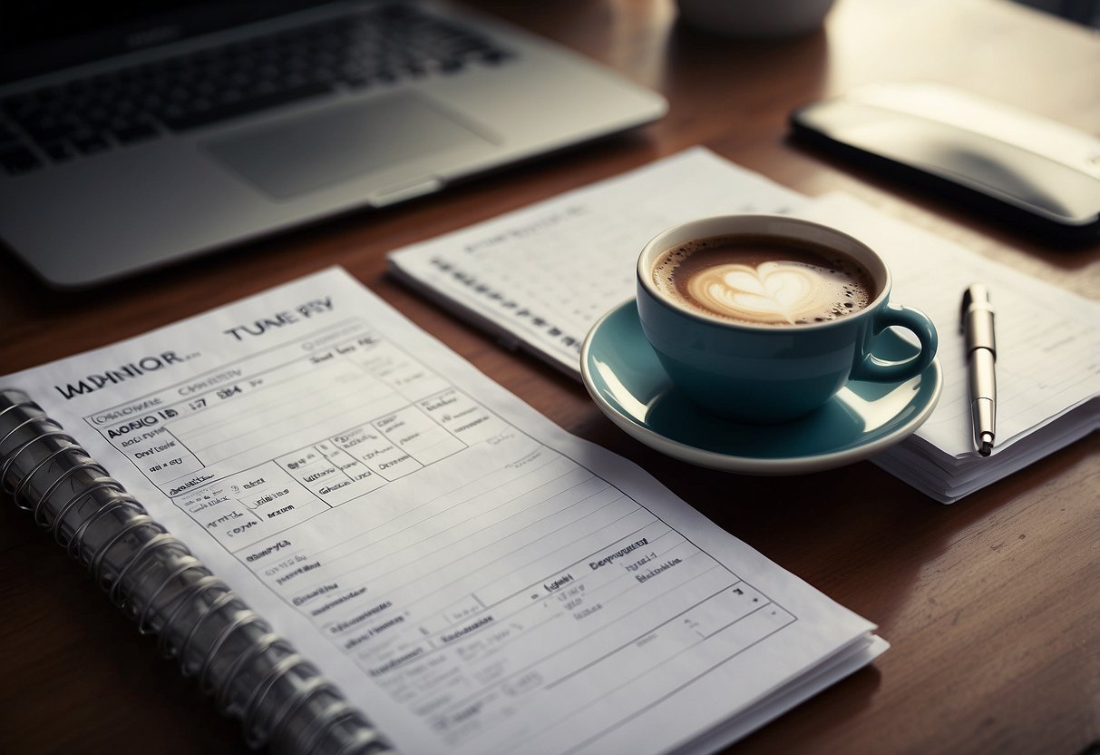 A desk with a neatly organized to-do list, a calendar, and a cup of coffee. A person juggling multiple tasks with ease, maintaining a sense of calm and control amidst chaos