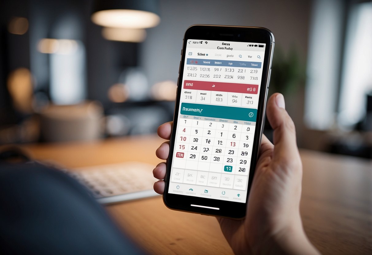 A hand taps a shared calendar app, assigning household tasks