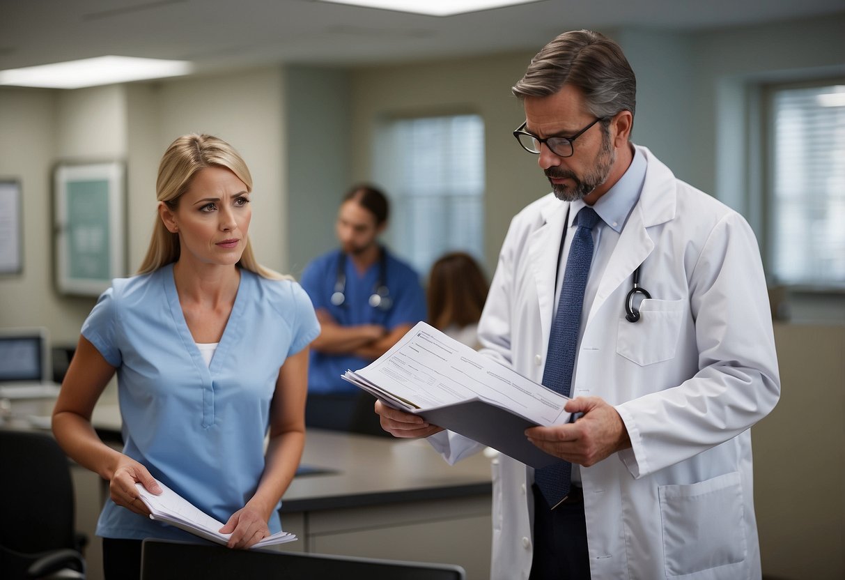 A worried parent rushes to a specialist's office, clutching a folder of medical records. The doctor listens attentively as the parent explains the recent diagnosis of their child's chronic health condition