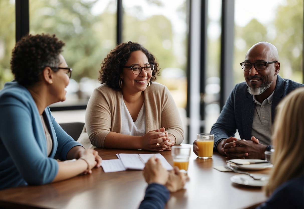 A group of diverse parents and experts gather around a table, exchanging ideas and support. They are engaged in meaningful conversation, sharing resources and strategies to advocate for their children with special needs