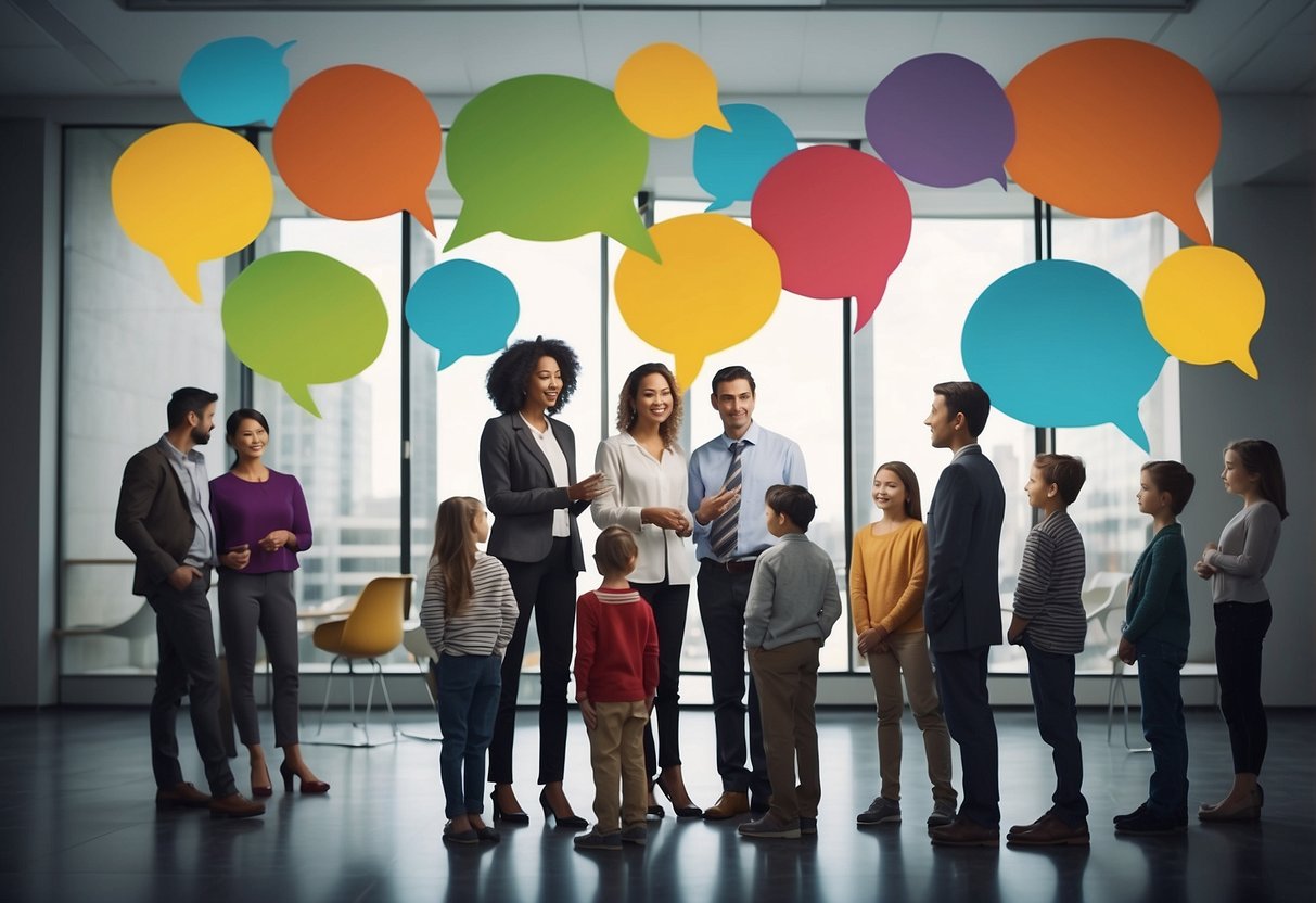 A group of specialists engaged in a discussion, while a parent observes. Speech bubbles with tips float above their heads. A child's needs are represented by a puzzle piece, symbolizing the complexity of finding the right specialists