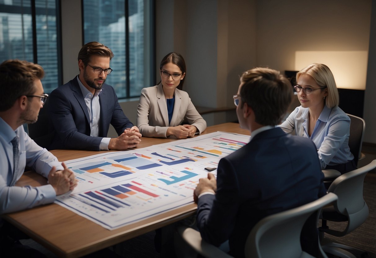 A group of specialists gather around a table, discussing and evaluating options. Charts and graphs are spread out, as they carefully consider the best course of action for a child's needs