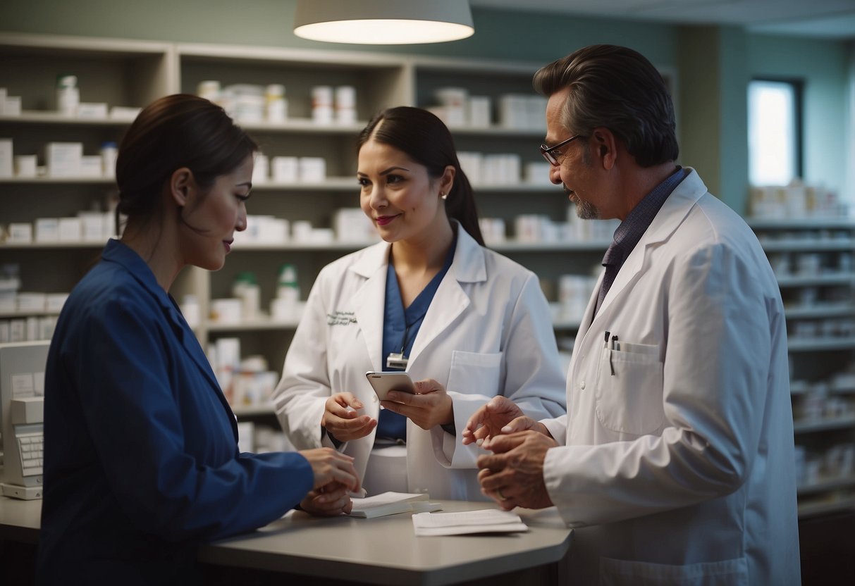 Pharmacists and healthcare providers coordinate prescriptions. They discuss strategies for managing multiple medications