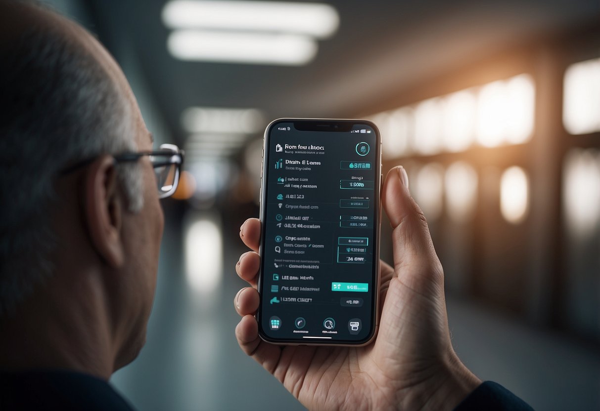 A phone with emergency contacts displayed, a medical team's contact list, and a worried parent's hand reaching for the phone