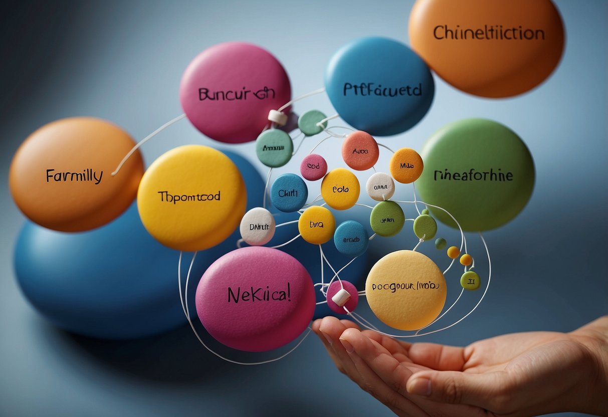 A group of interconnected circles representing different support systems, such as family, friends, therapists, and community organizations, surrounding a central figure labeled "Parenting a Child with Special Needs."