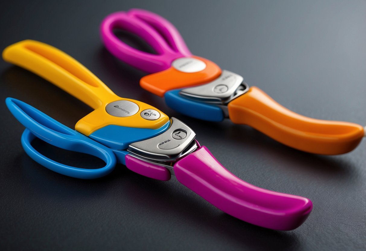 Adaptive Scissors by Maped: A pair of ergonomic, brightly colored scissors with adjustable blades and easy-grip handles, designed for individuals with special needs