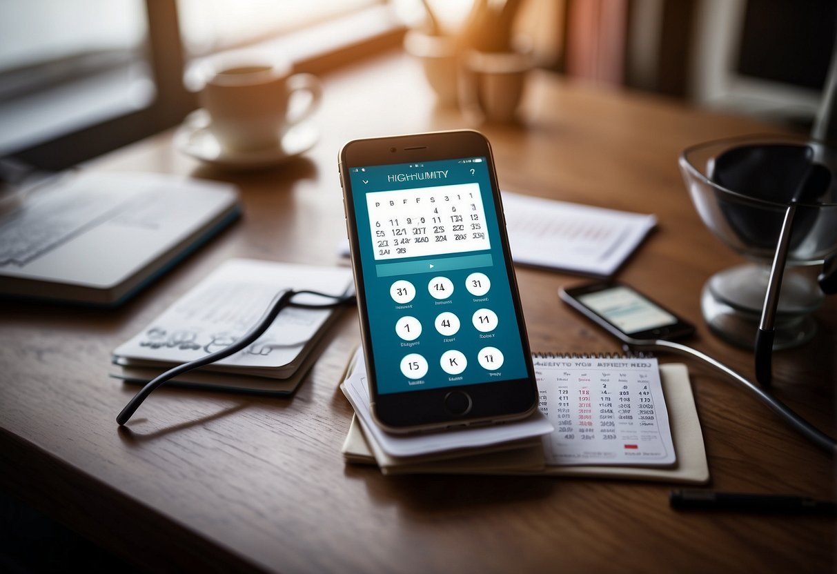 A smartphone with reminder apps open, surrounded by medical and educational appointment cards and a calendar