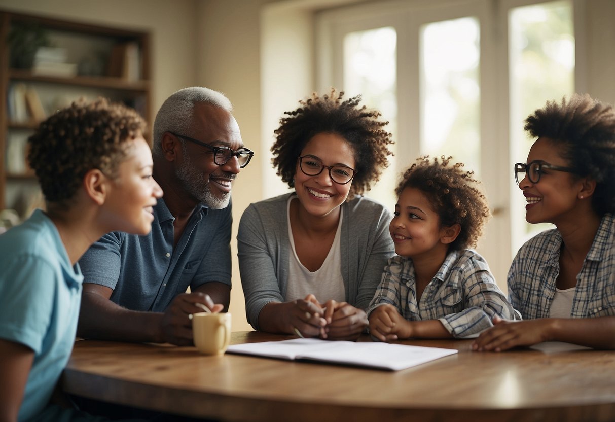 A diverse group of parents research financial aid options. They discuss and strategize ways to handle unexpected challenges in special needs parenting