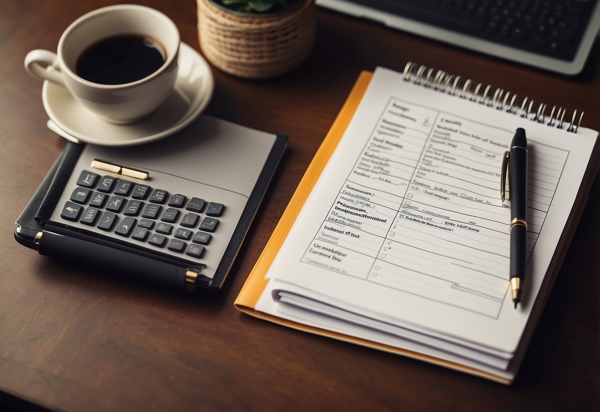 A table with a laptop, pen, and paper. A checklist of essential steps to create an effective IEP. A calendar with important dates. Books on special education and child development