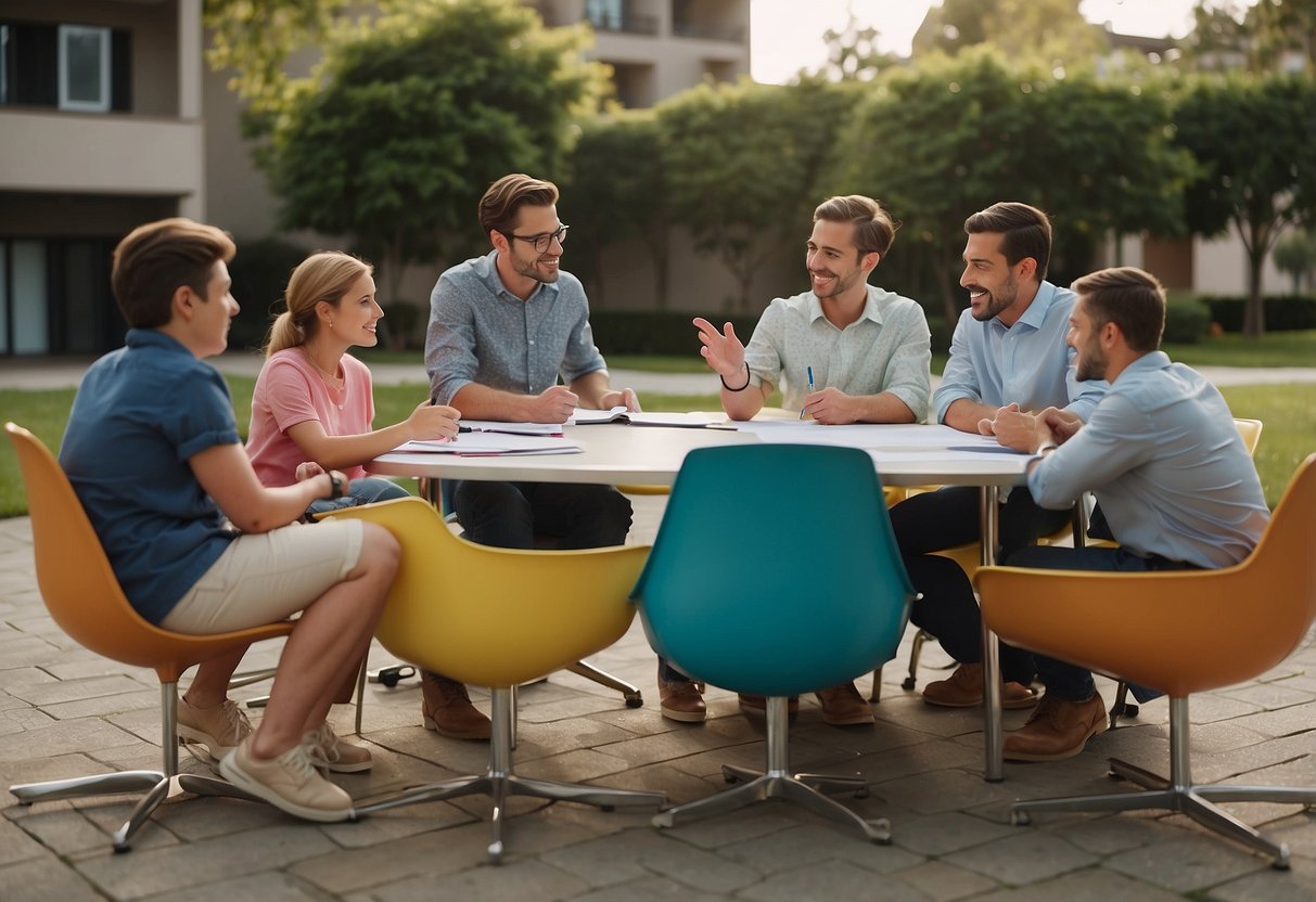 A table with documents spread out, surrounded by chairs. A group of professionals discussing and reviewing a child's IEP