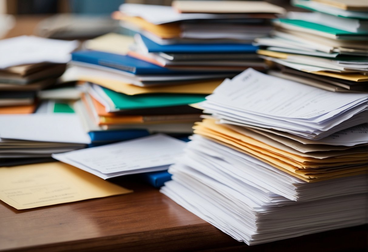 A scattered pile of report cards, some with high grades and others with low marks, scattered across a desk