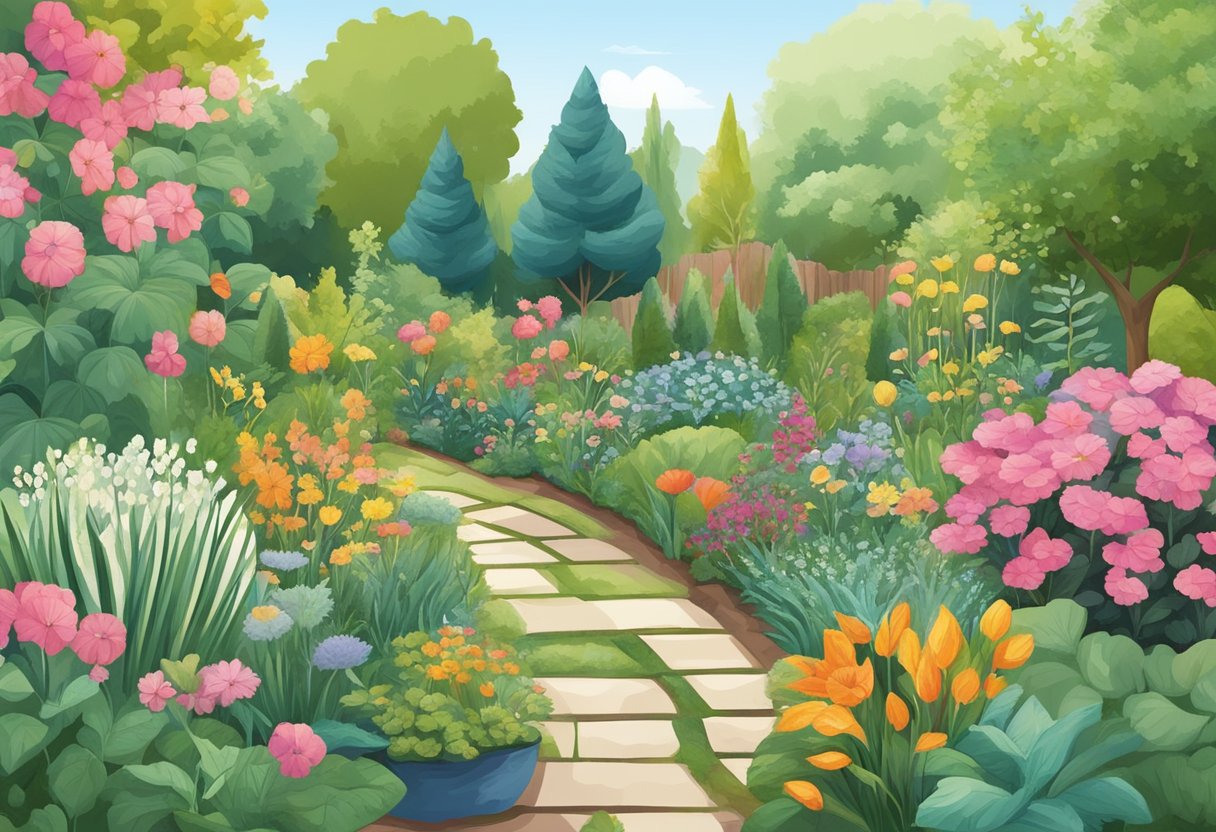 A garden with diverse plants growing and thriving, symbolizing a growth-oriented mindset